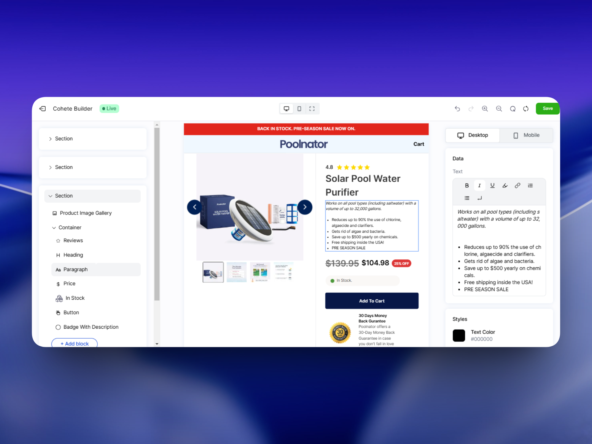 Theme Builder preview